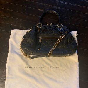 Marc Jacobs Black Quilted Shoulder Bag with Gold Chain